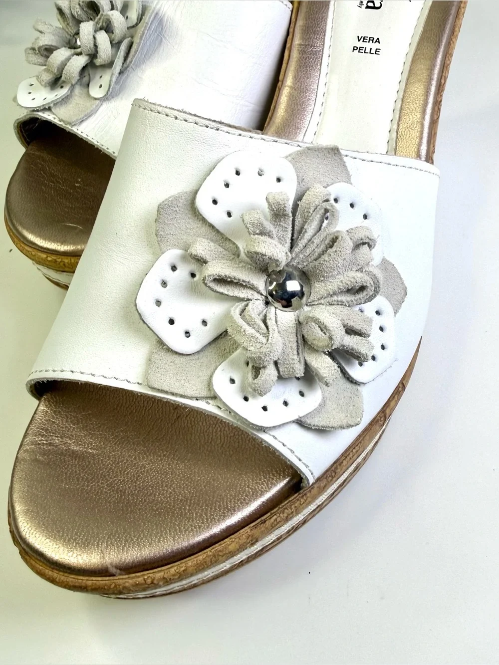 Azura by Spring Step Women's Narcisse Slide White with Flower Embellishment 41